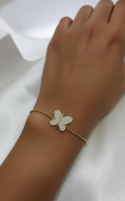 14k Gold Diamant Schmetterlingsarmband, Massives Gold Schmetterlings-Charm-Armband, Diamant-Schmetterlingsarmband, Gold-Diamantarmband, Perfektes Geschenk