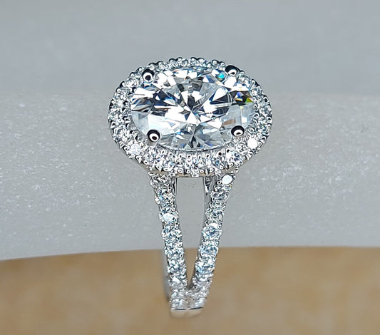 1.5 Ct Oval Diamond, Moissanite Halo Engagement Ring