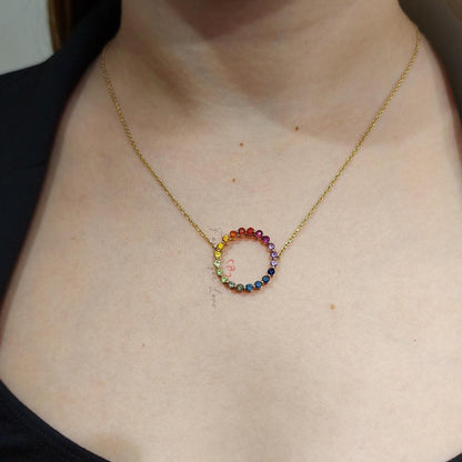 14k Rose Gold Pendant with Multi-Color Sapphires, Dainty Minimalist Sapphire Pendant,  Womens Necklace, Special Gift For Her.