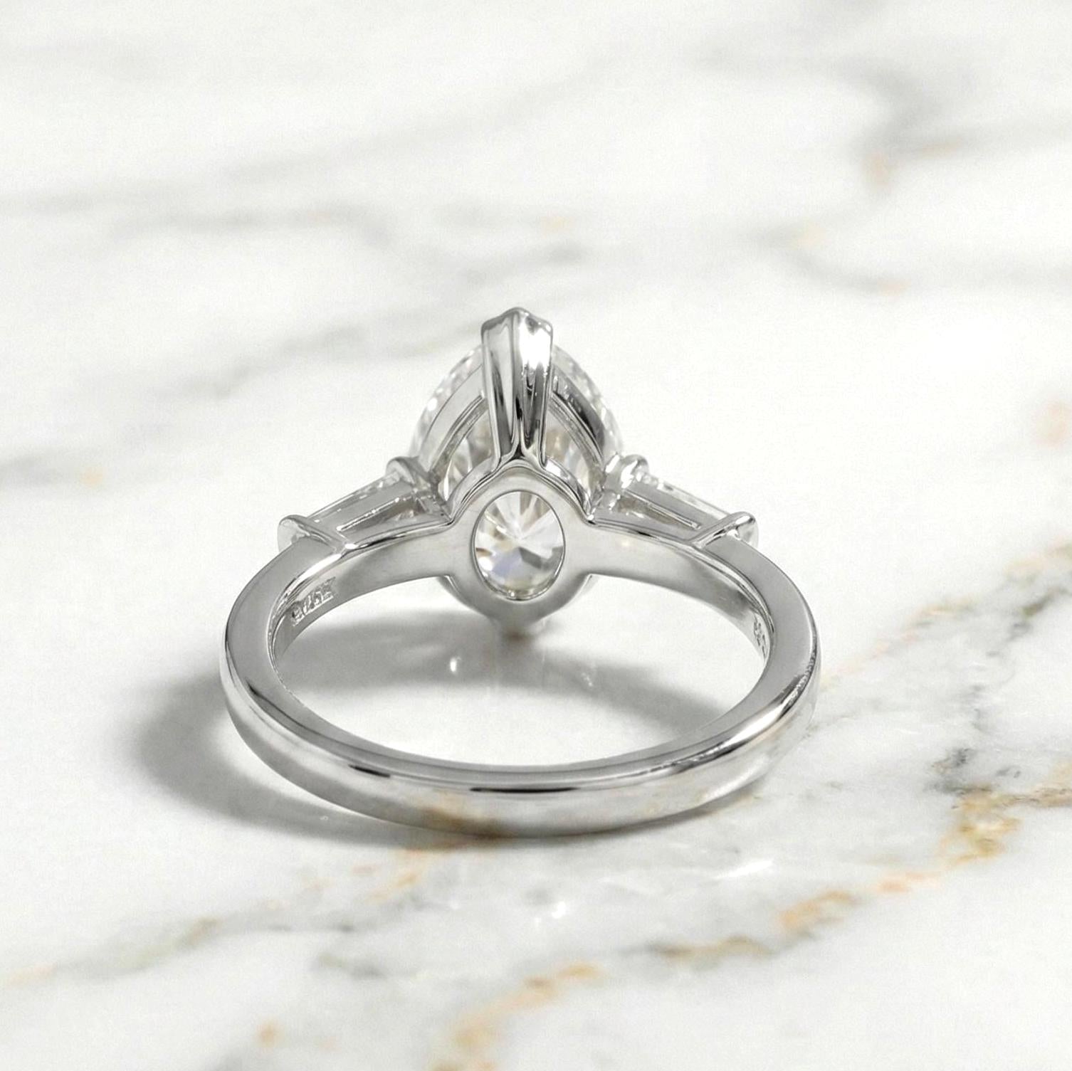 2.5 Ct IGI Certified Pear Lab Diamond Three Stone Engagement Ring