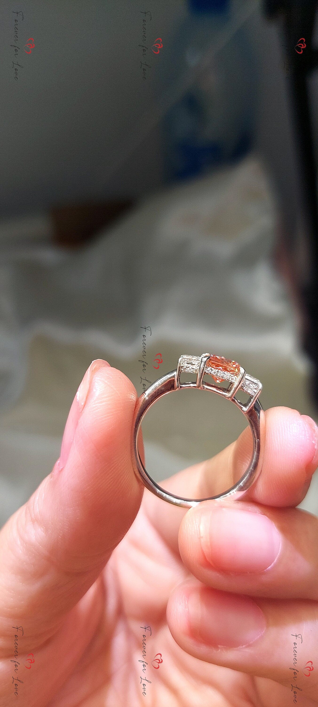 Princess Lab Diamond, Moissanite Three Stone Engagement Ring