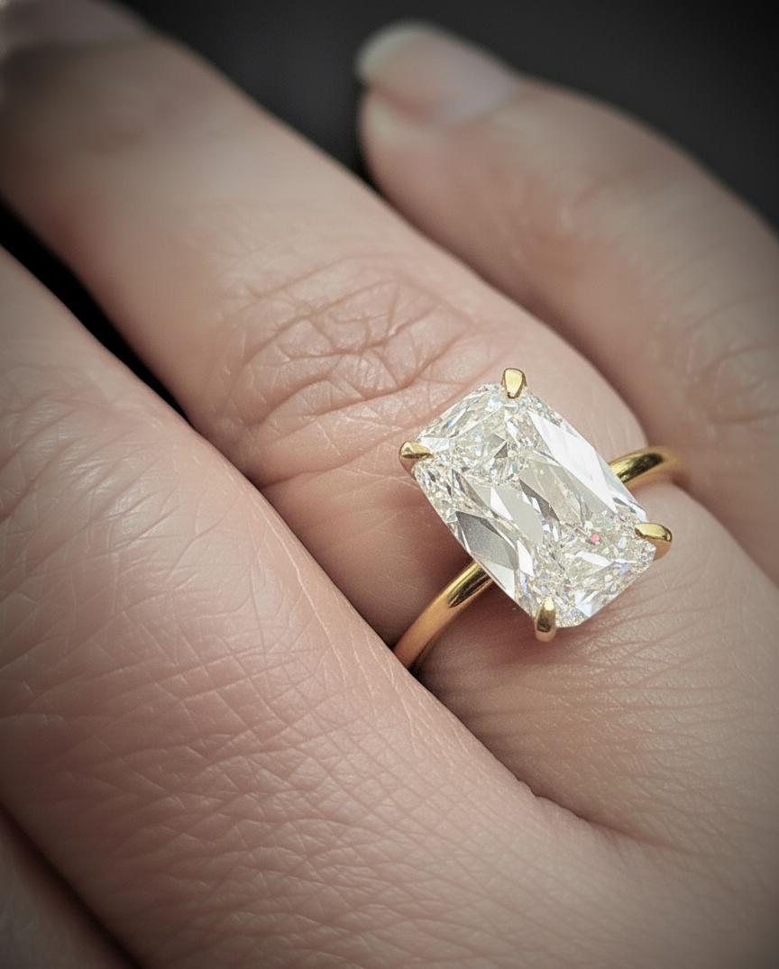 IGI Certified Old Mine Lab Diamond Hidden Halo Engagement Ring Old Mine Cut cut 1Ct Moissanite Brilliant Cut engagement ring in 935 Argentium Silver — custom handcrafted by Forever For Love