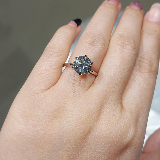 4 Ct Round Lab Diamond Solitaire Engagement Ring