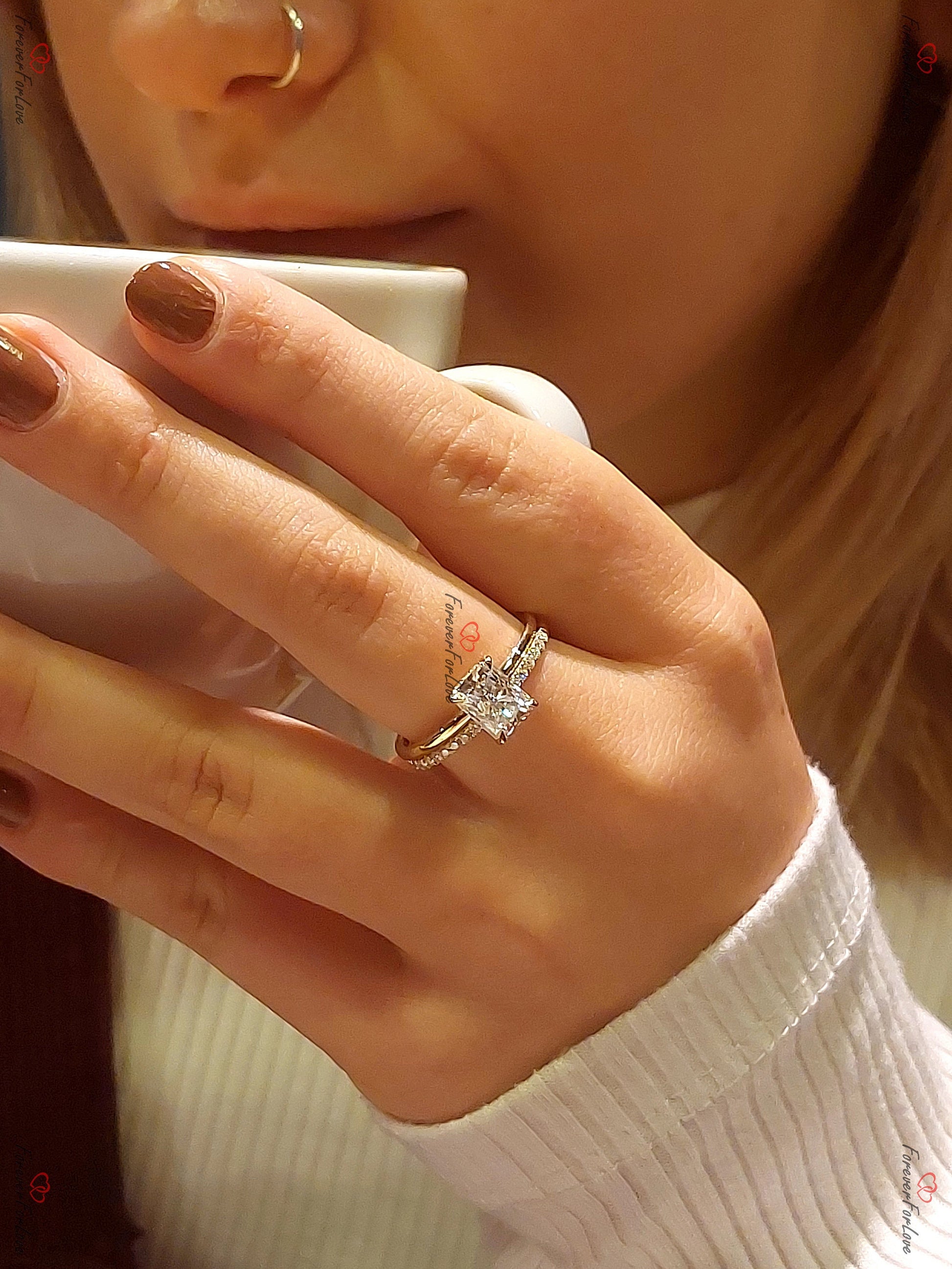 2 Ct Radiant Diamond, Moissanite Eternity Band