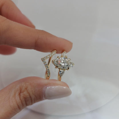 1.5 Carat Marquise Diamond Engagement ring set, Vintage Diamond Stacking ring Diamond ring,14K/18K Yellow Gold Dainty Bridal set.