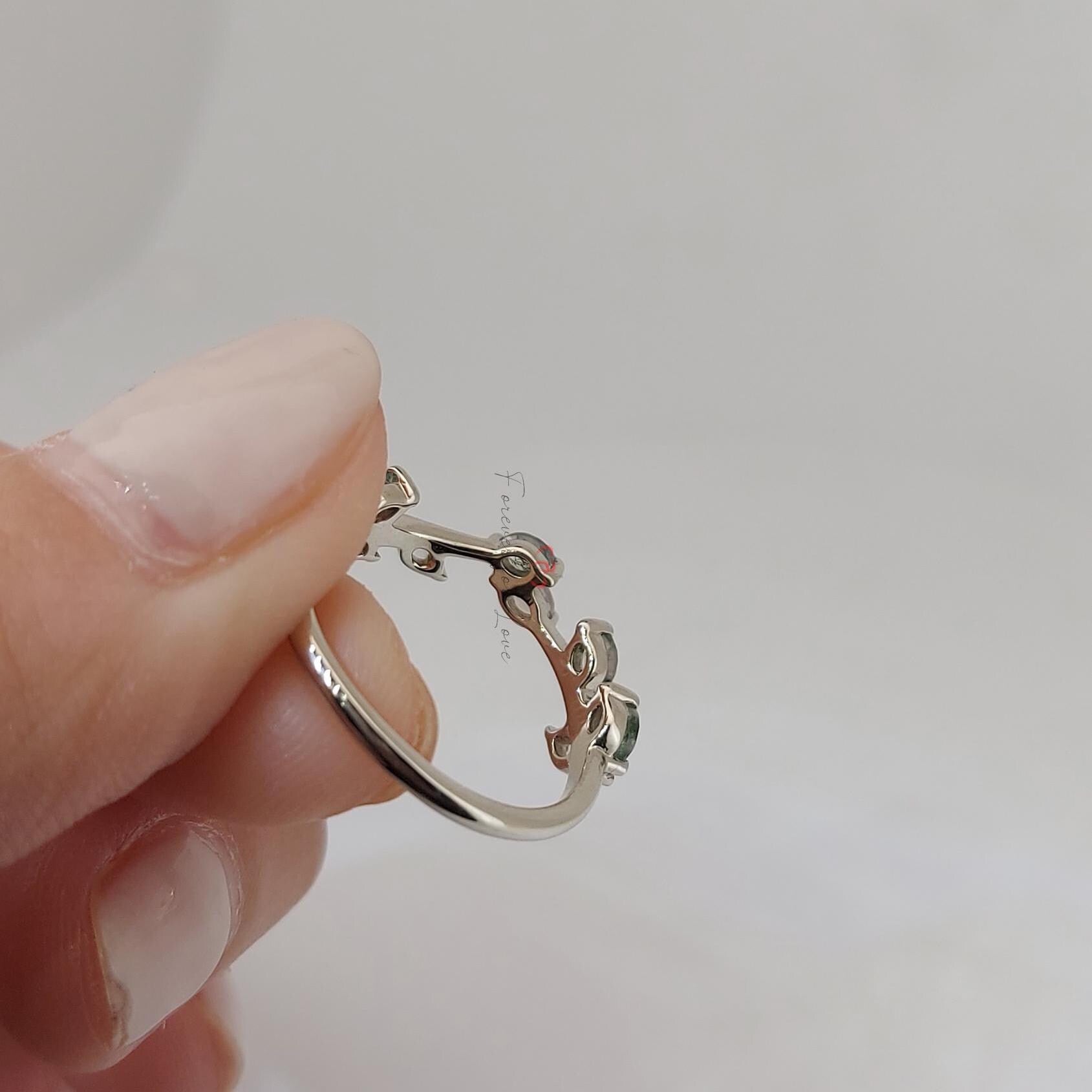 Marquise Moss Agate Wedding Band