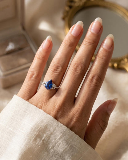 2 Ct Pear Blue Diamond, Sapphire Engagement Ring