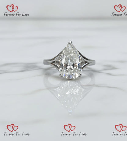 3 Ct IGI Certified Pear Lab Diamond Solitaire Engagement Ring