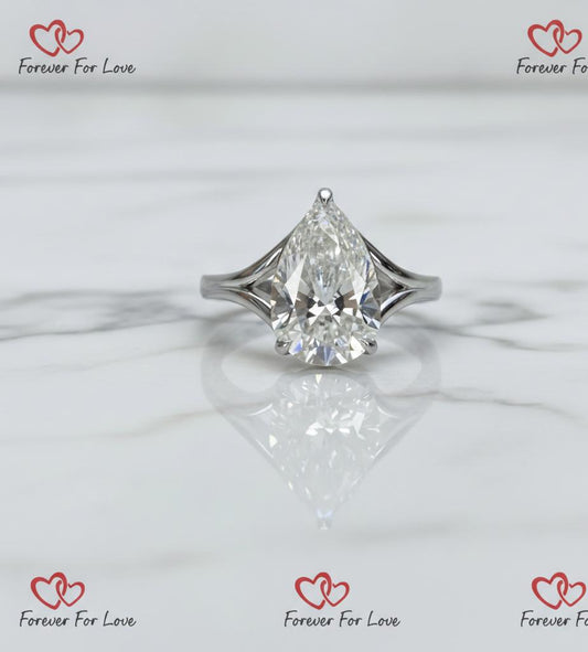 3 Ct IGI Certified Pear Lab Diamond Solitaire Engagement Ring