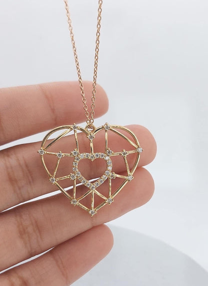 Herzform Runde Diamant Halskette, 14k Gelbgold, Minimalistischer Anhänger, Labor Diamant, Einzigartiger Herz Damen Anhänger, Besonderes Geschenk für Sie.
