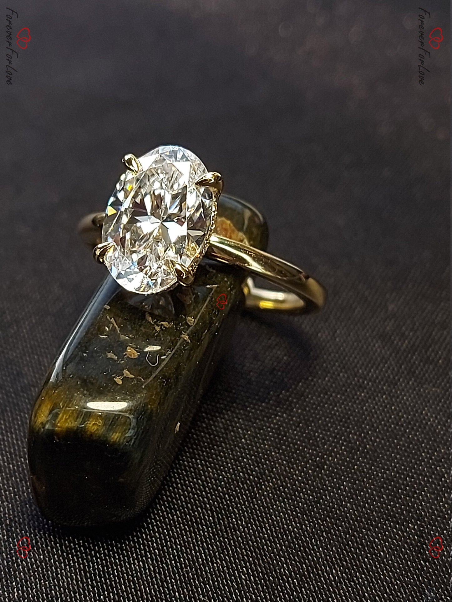 2.5 Ct Oval Diamond Hidden Halo Engagement Ring Oval cut 1Ct Moissanite Brilliant Cut engagement ring in 935 Argentium Silver — custom handcrafted by Forever For Love