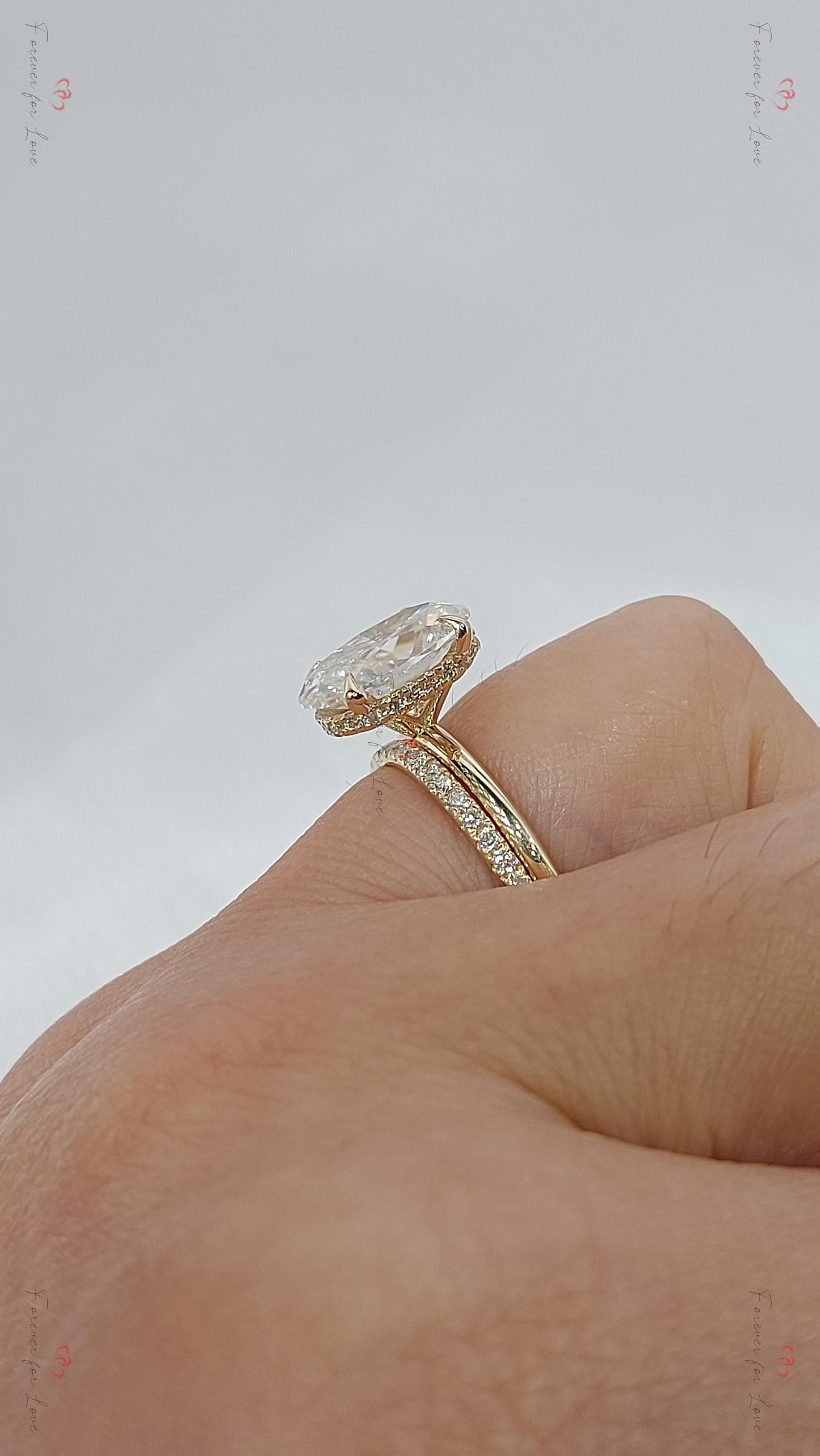 3 Ct Oval Moissanite Eternity Band Oval cut Moissanite Brilliant Cut engagement ring in 935 Argentium Silver — custom handcrafted by Forever For Love