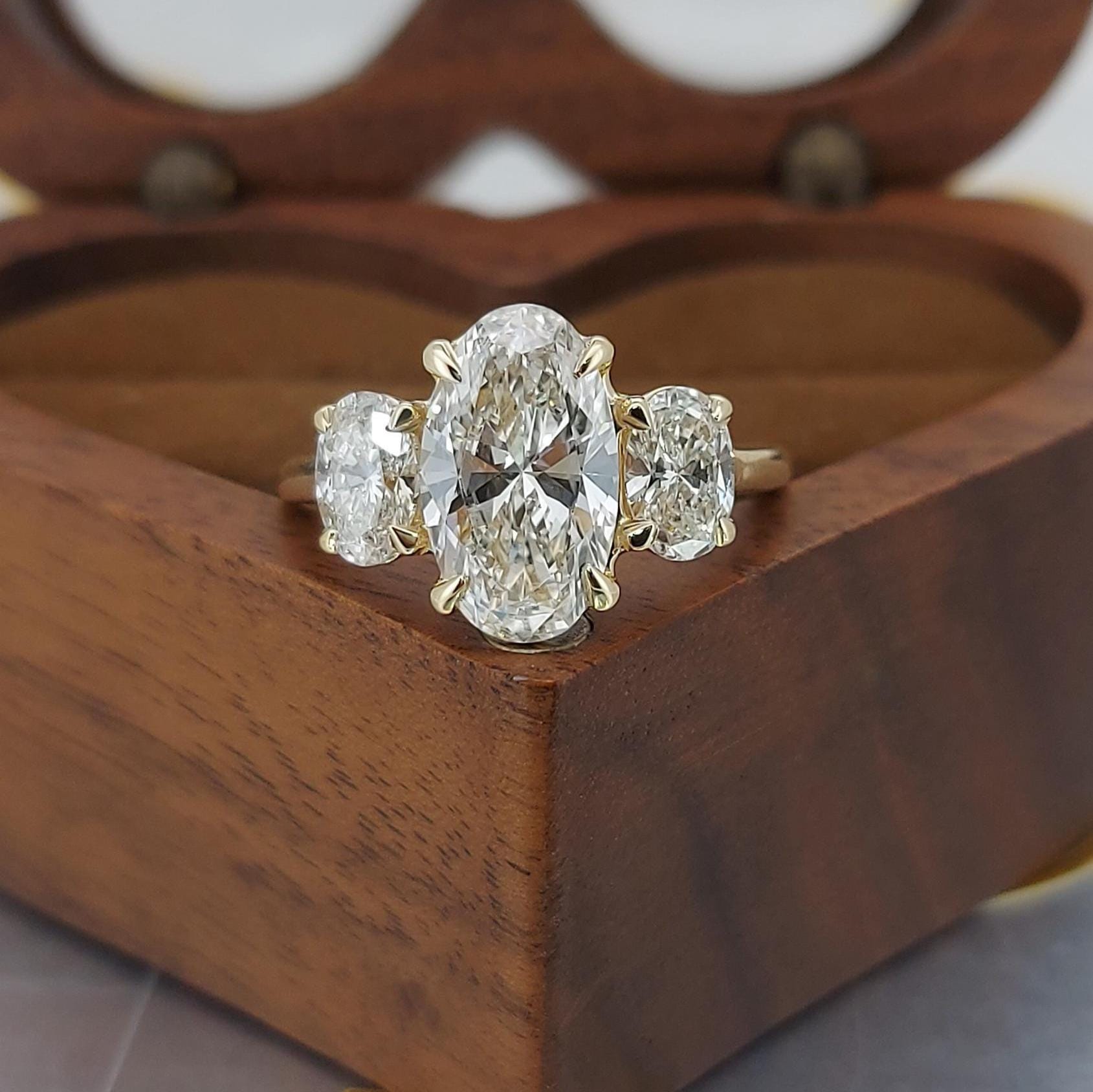 2 Ct IGI Certified Oval Gemstone Three Stone Engagement Ring