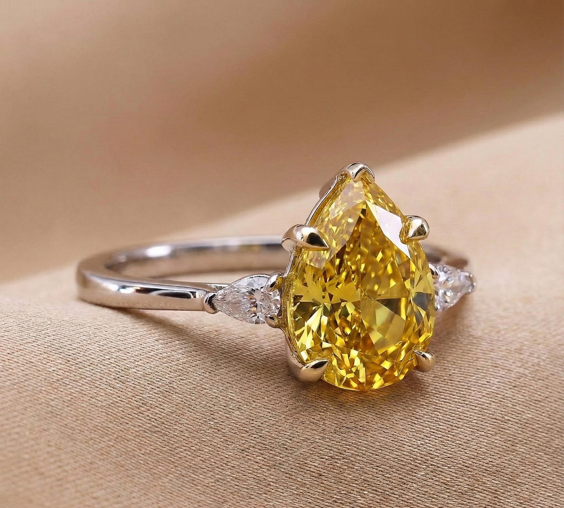 1.60 Ct Pear Lab Diamond Three Stone Engagement Ring