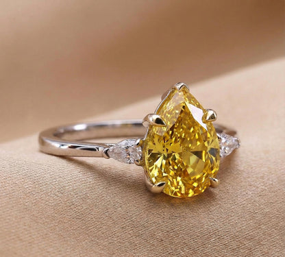 1.60 Ct Pear Lab Diamond Three Stone Engagement Ring