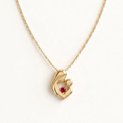 14k Zierliche Mutter & Kind Herz-Anhänger-Halskette mit individuellem Geburtsstein, Massivgold, Perfektes Geschenk für Mütter