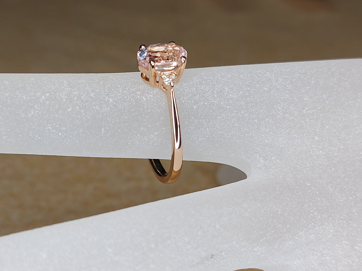 1 Ct Oval Natural Diamond, Morganite Solitaire Engagement Ring Oval cut Moissanite engagement ring in Gold or Platinum — custom handcrafted by Forever For Love