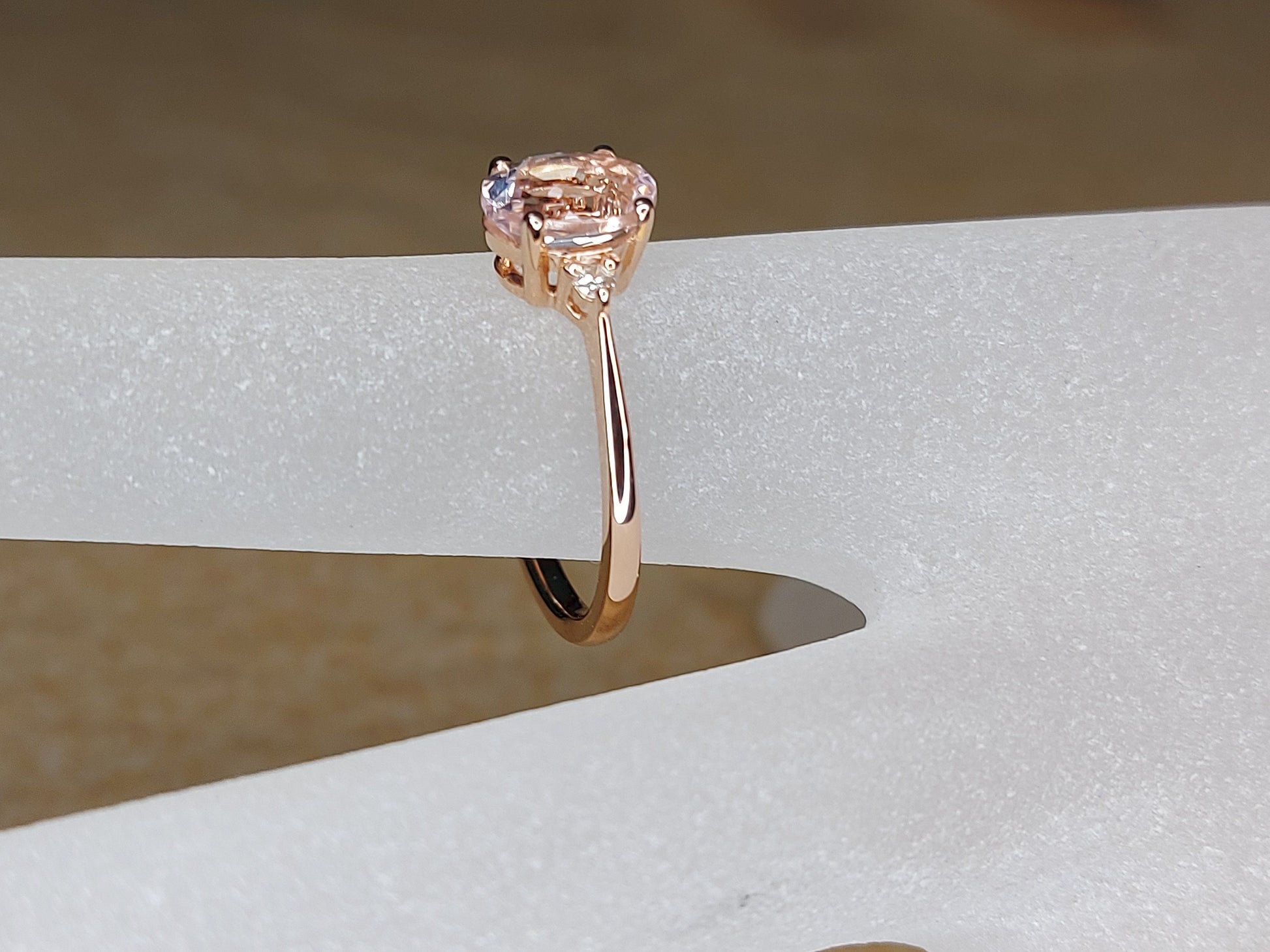 1 Ct Oval Natural Diamond, Morganite Solitaire Engagement Ring