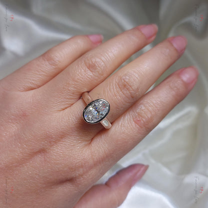 4 Ct Oval Moissanite Halo Engagement Ring