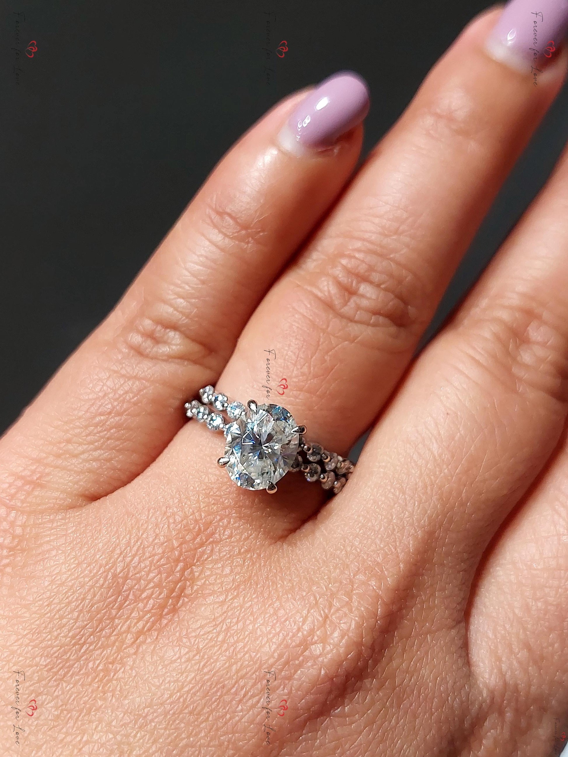 2Ct Oval Cut Wedding Set in white Gold, Crushed Ice Oval Bridal Set, Moissanite Oval Cut Bridal Set, Moissanite bridal Set.