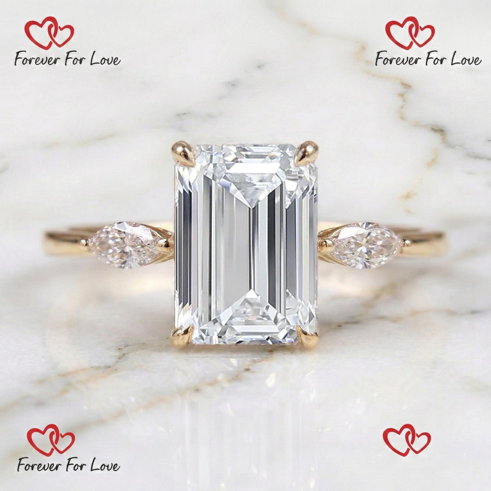 3.1 Ct IGI Certified Emerald Lab Diamond Three Stone Engagement Ring