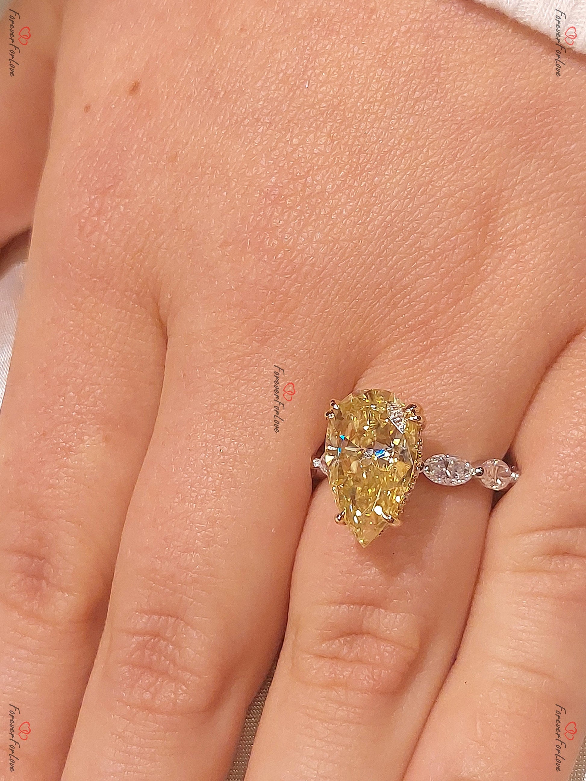 6 Ct Pear Yellow Diamond, Moissanite Engagement Ring