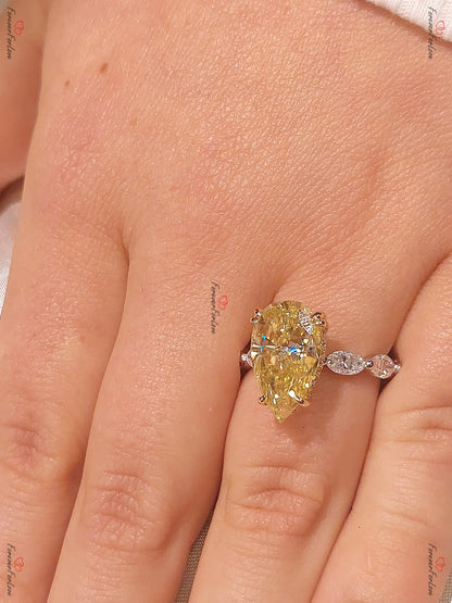 6 Ct Pear Yellow Diamond, Moissanite Engagement Ring