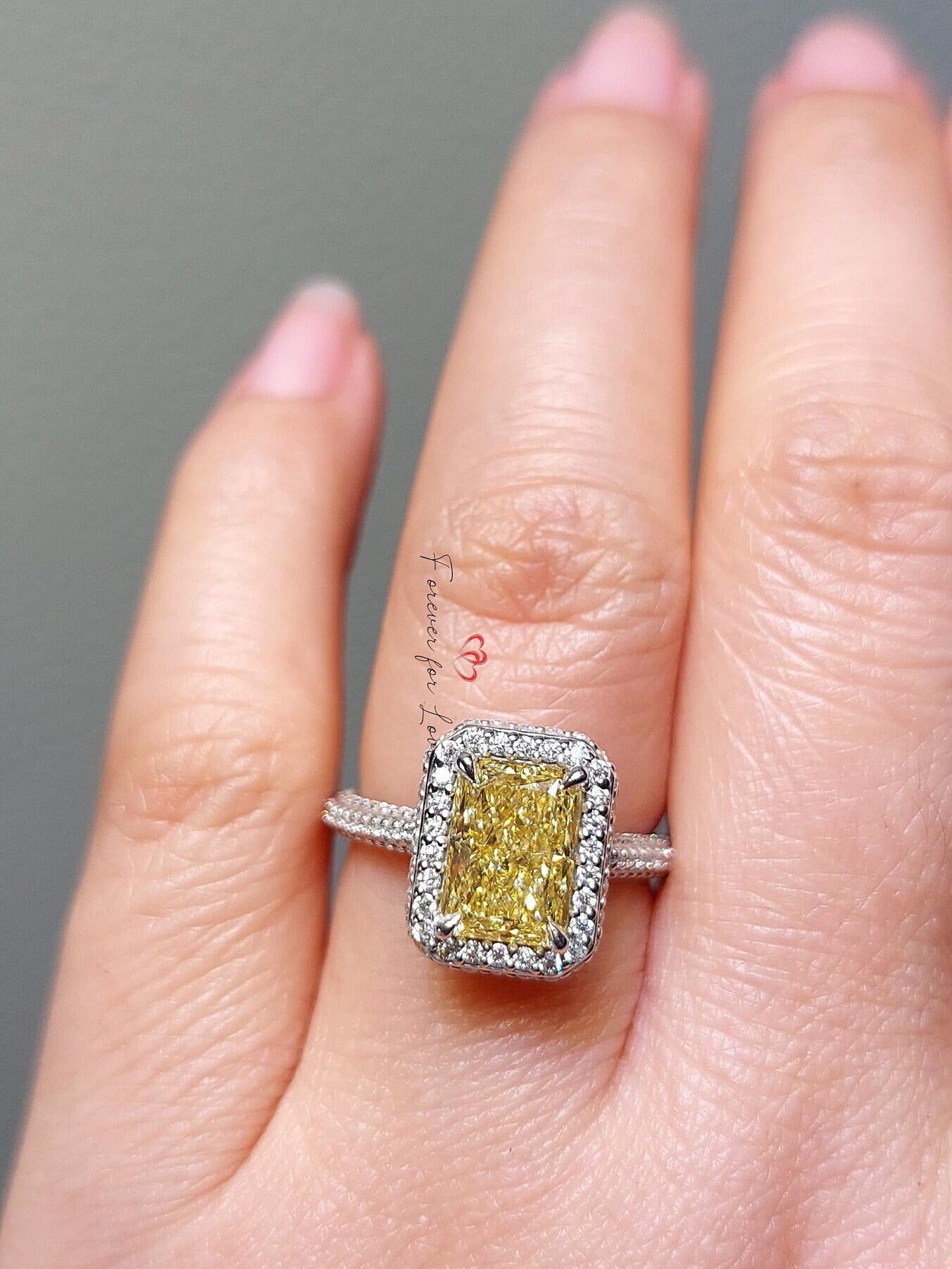3 Ct IGI Certified Radiant Lab Diamond Halo Engagement Ring