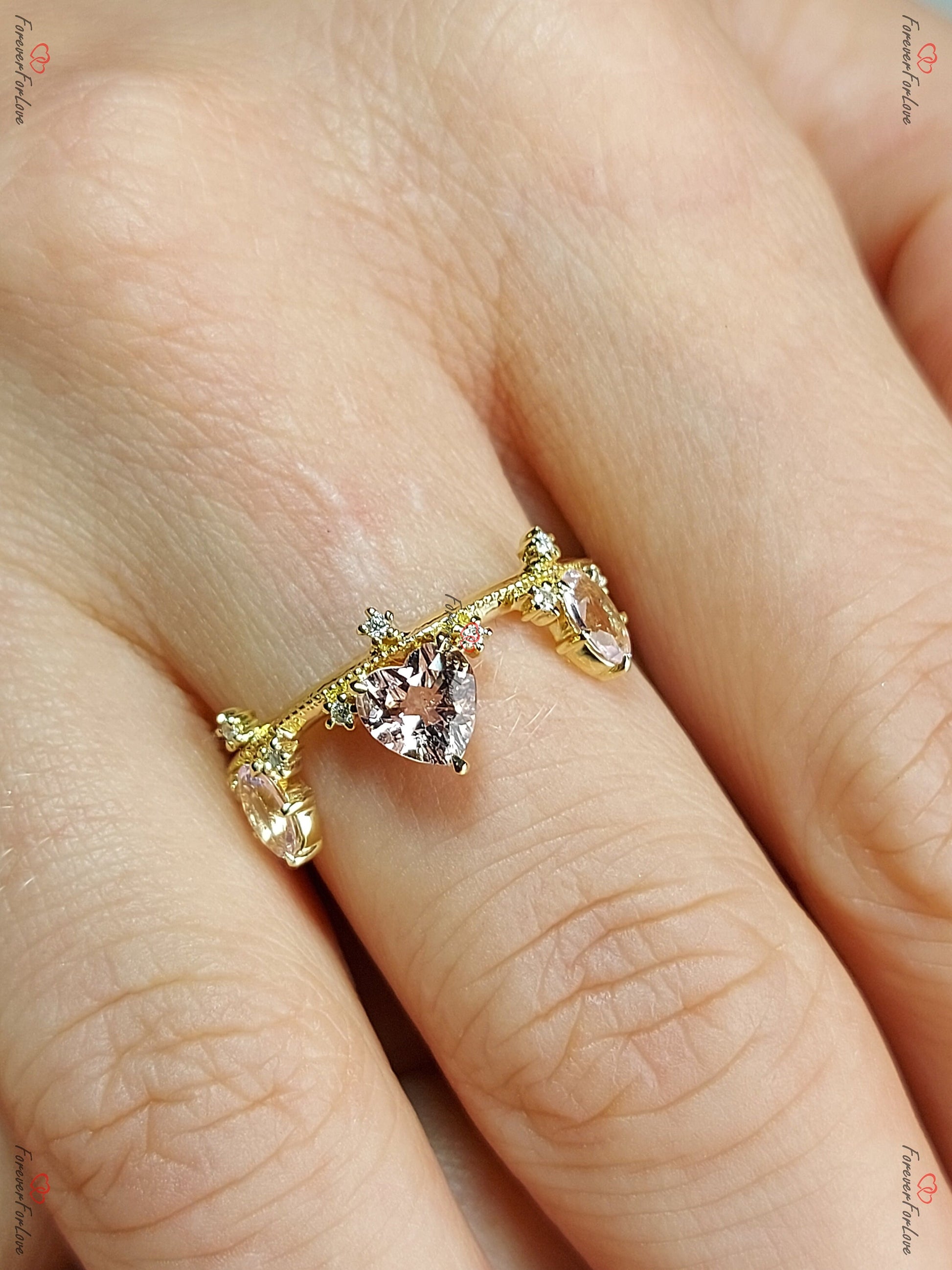 Vintage Morganite Crown Band Ring Princess Wedding Band, Diamond Victorian Band Women, 14K solid Gold Wedding Band | Minimalist Ring Gold