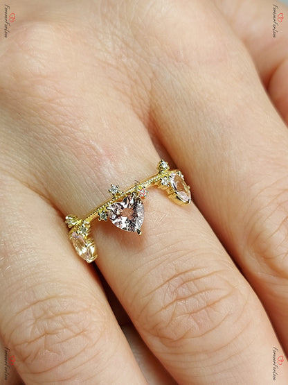 Vintage Morganite Crown Band Ring Princess Wedding Band, Diamond Victorian Band Women, 14K solid Gold Wedding Band | Minimalist Ring Gold
