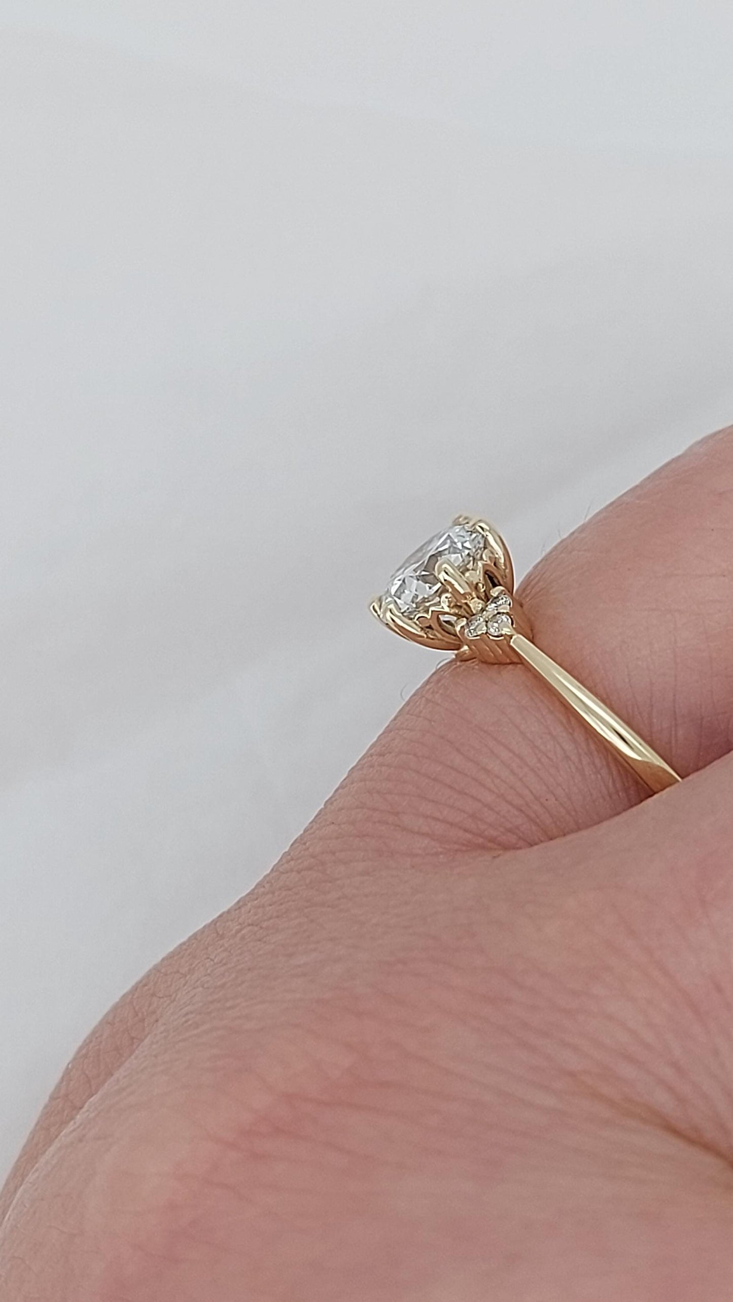 1.5 Ct Round Lab Diamond Vintage Cluster Engagement Ring Round cut Moissanite engagement ring in Gold or Platinum — custom handcrafted by Forever For Love