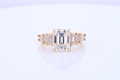 Emerald Moissanite, Emerald Halo Engagement Ring