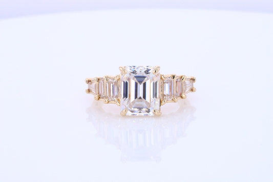 Emerald Moissanite, Emerald Halo Engagement Ring