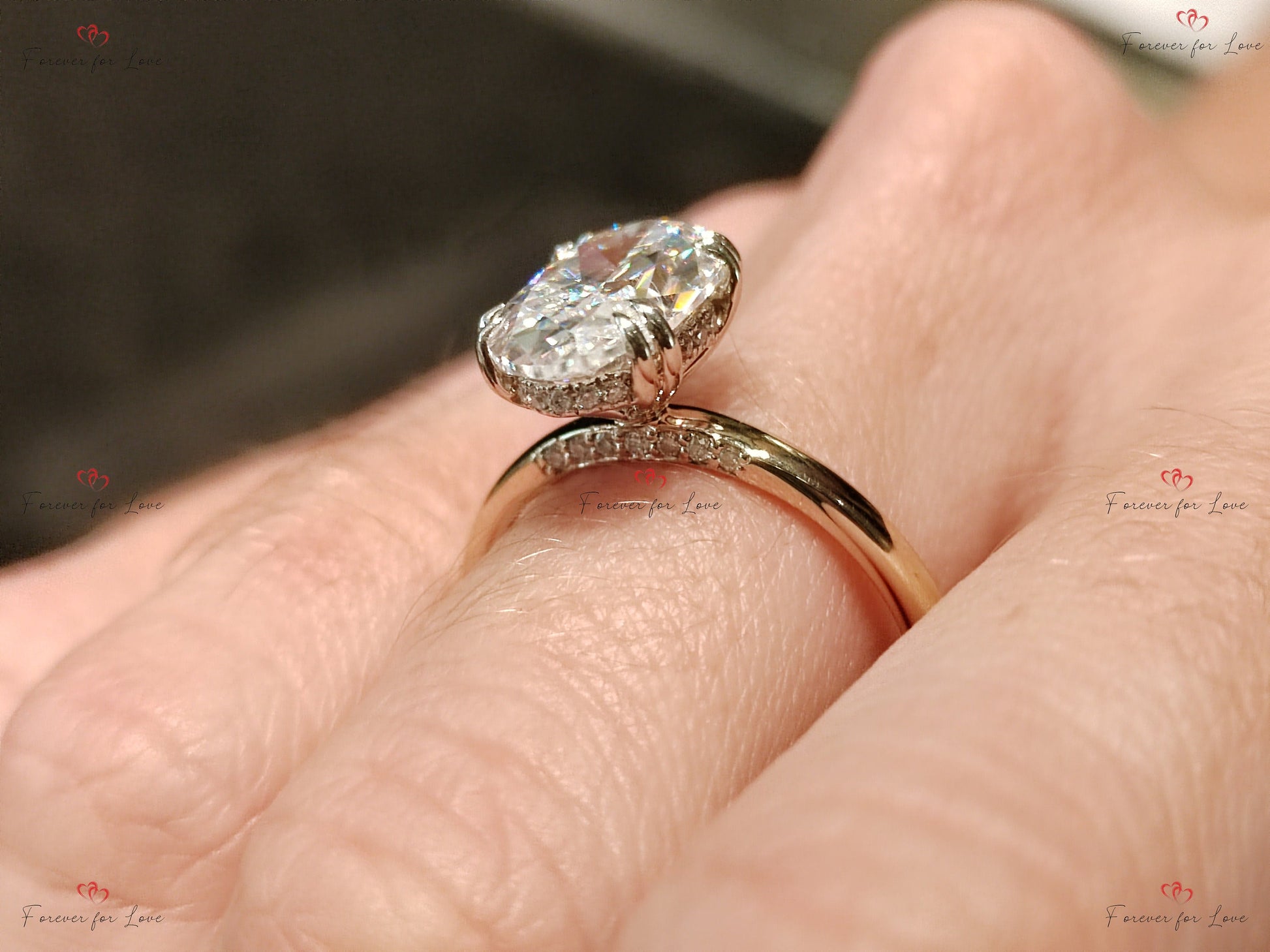 4.5 Ct Oval Diamond, Moissanite Hidden Halo Engagement Ring