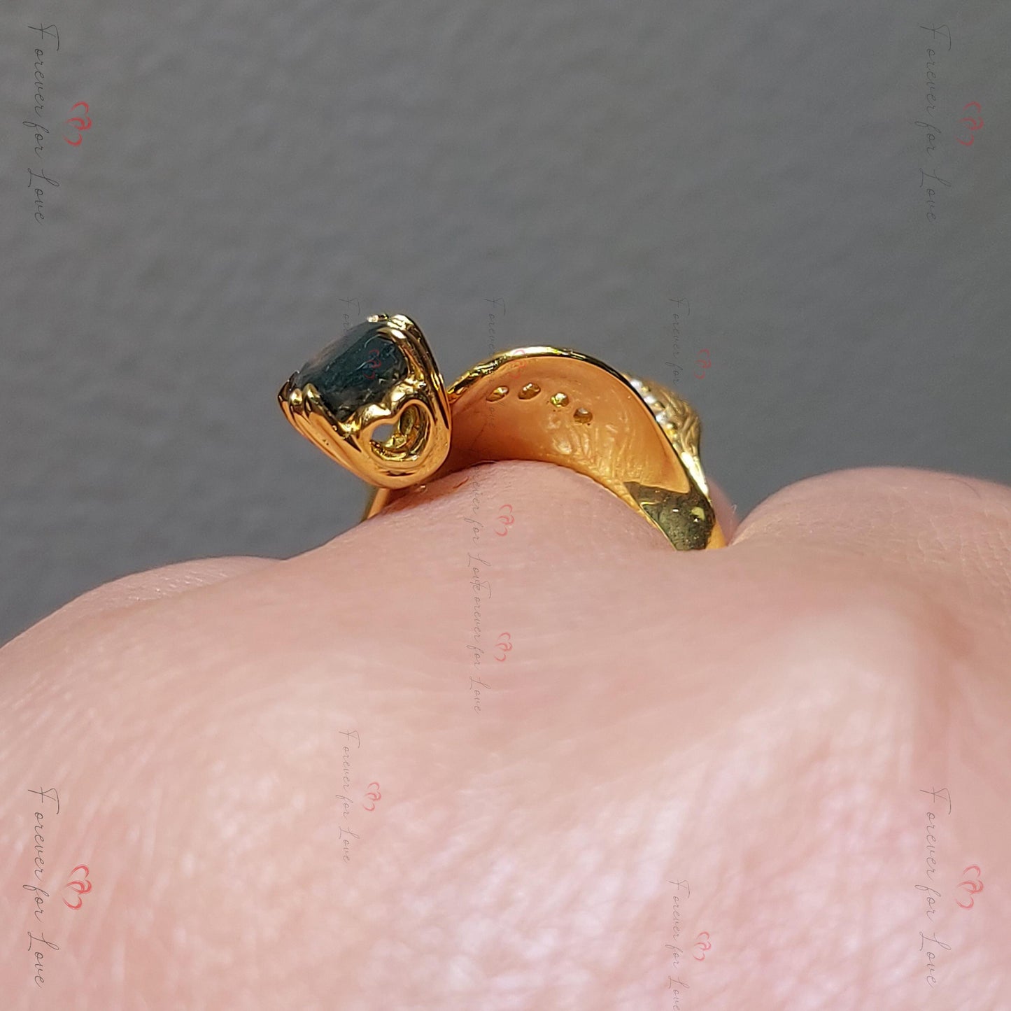 Oval Moss Agate Ring Oval cut Moissanite engagement ring in Gold or Platinum — custom handcrafted by Forever For Love