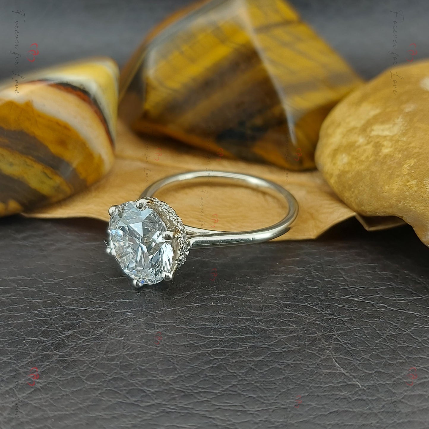 Verlobungsring 3 Karat runder Diamant Solitär Round cut Moissanite engagement ring in 935 Argentium Silber — custom handcrafted by Forever For Love