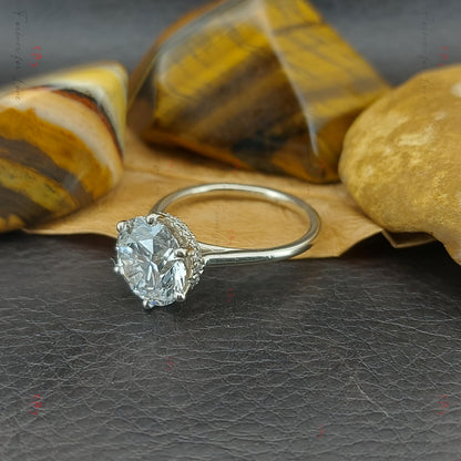 3 Ct Round Lab Diamond Solitaire Engagement Ring