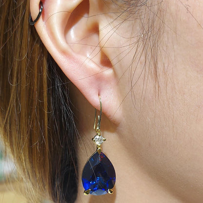 Boucles d'oreilles saphir et diamant, boucles d'oreilles saphir bleu en or 14 carats, clous d'oreilles saphir en forme de goutte avec diamants de laboratoire, boucles d'oreilles pierre de naissance de septembre