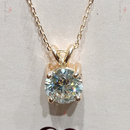 Collier diamant rond, or rose 14 carats, pendentif rond délicat et minimaliste, véritable diamant, collier femme, cadeau spécial pour elle.