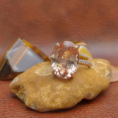 Oval Diamond, Morganite Hidden Halo Engagement Ring