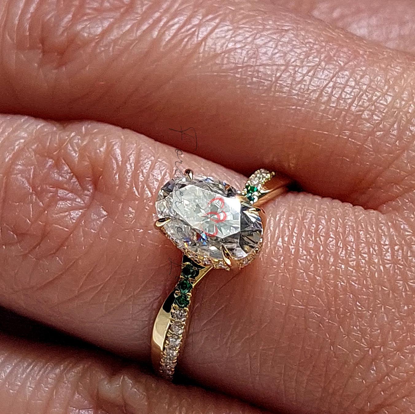 Oval Moissanite and Diamond Engagement Ring,Bridal Promise Ring 1.5 Ct Moissanite in 14k Gold Diamond Twisted band Gift for her.