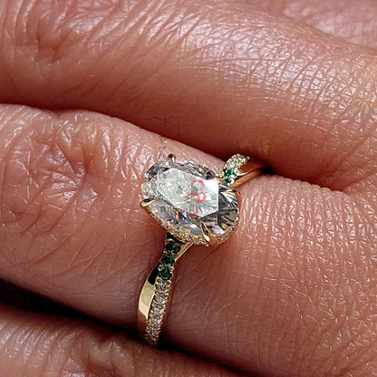 Oval Moissanite and Diamond Engagement Ring,Bridal Promise Ring 1.5 Ct Moissanite in 14k Gold Diamond Twisted band Gift for her.