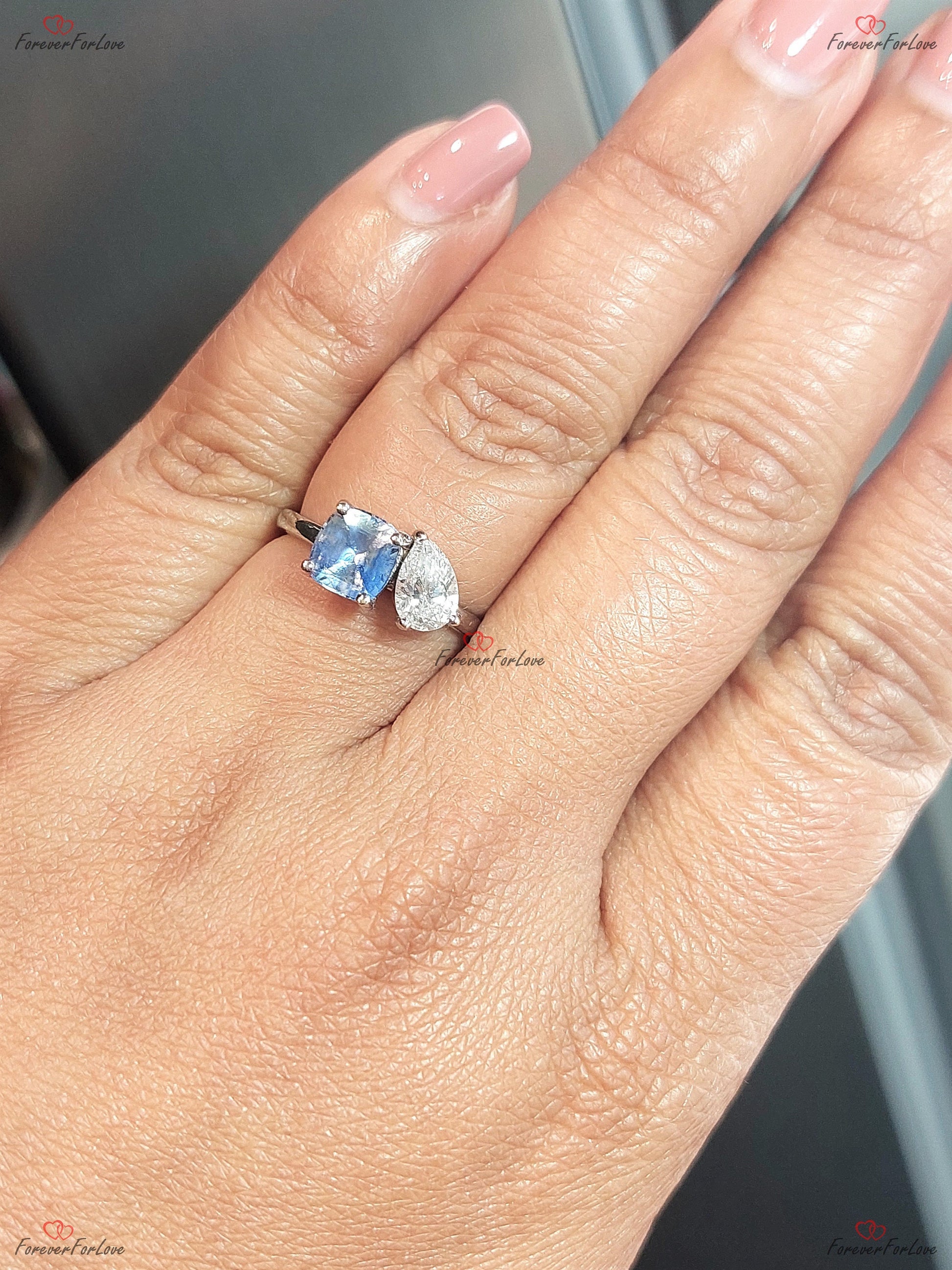 Cushion Diamond, Sapphire Engagement Ring