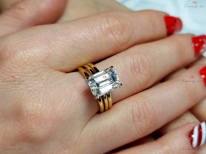 3 Ct Emerald Moissanite, Emerald Wedding Band