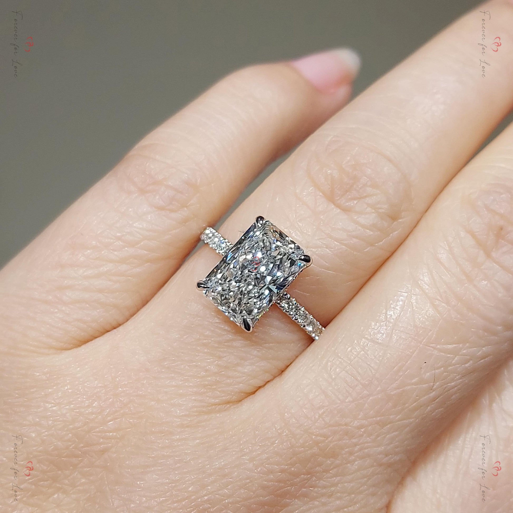 3.5 Ct IGI Certified Radiant Lab Diamond Hidden Halo Engagement Ring