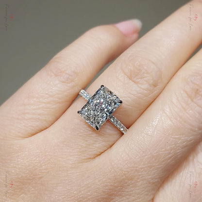 3.5 Ct IGI Certified Radiant Lab Diamond Hidden Halo Engagement Ring