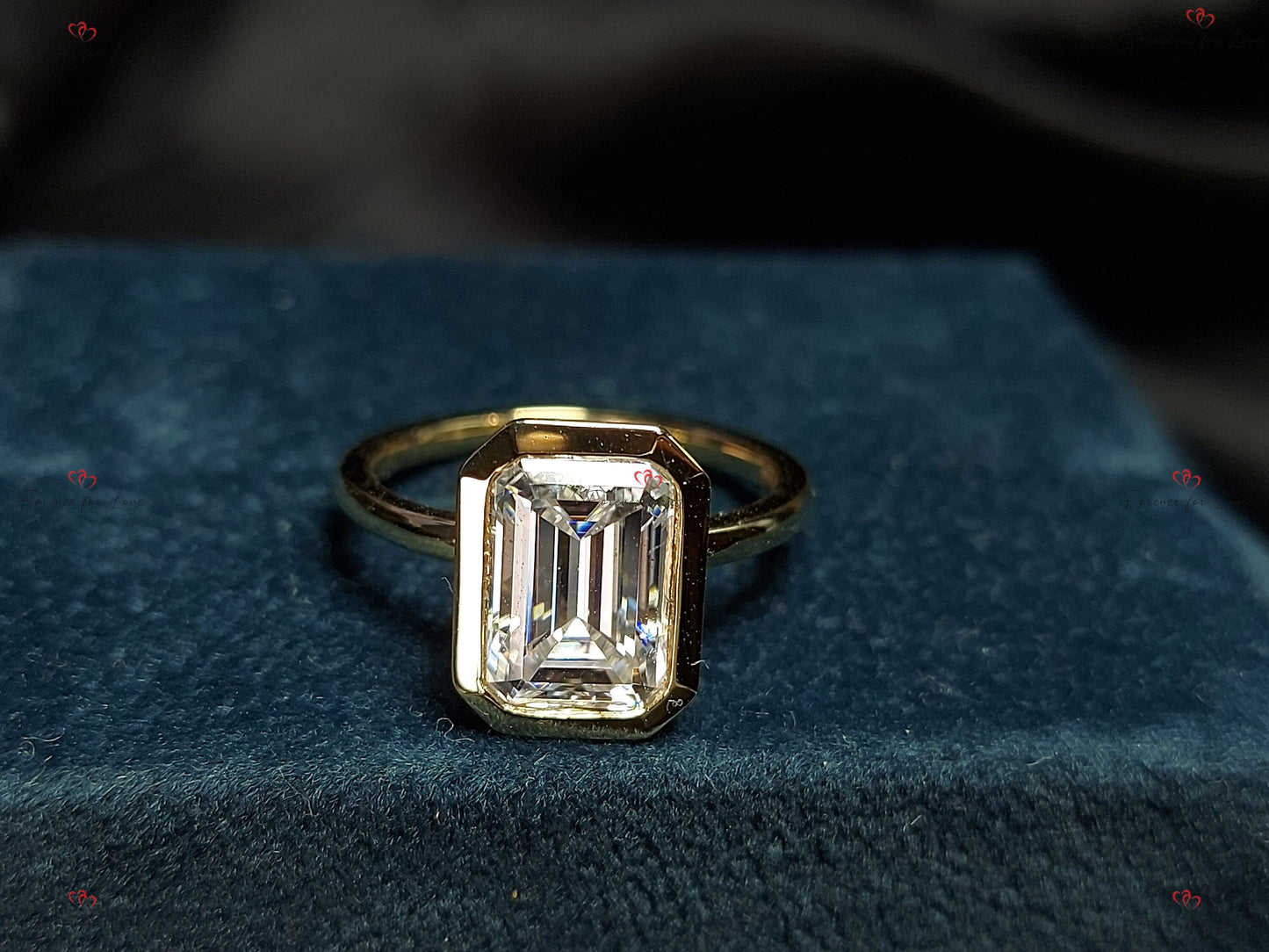 3 Karat Smaragd-Diamant-, Moissanit-, Smaragd-Solitär-Verlobungsring Emerald cut Moissanite engagement ring in 935er Argentium Silber — custom handcrafted by Forever For Love