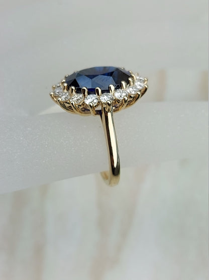 6 Ct Oval Blue Natural Diamond, Sapphire Engagement Ring