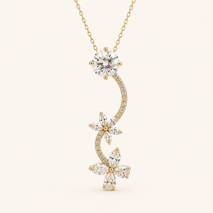Pendentif en diamant lierre floral 1,2 ct E/VVS2, diamant de synthèse rond, marquise et poire, collier en or massif, cadeau idéal pour elle