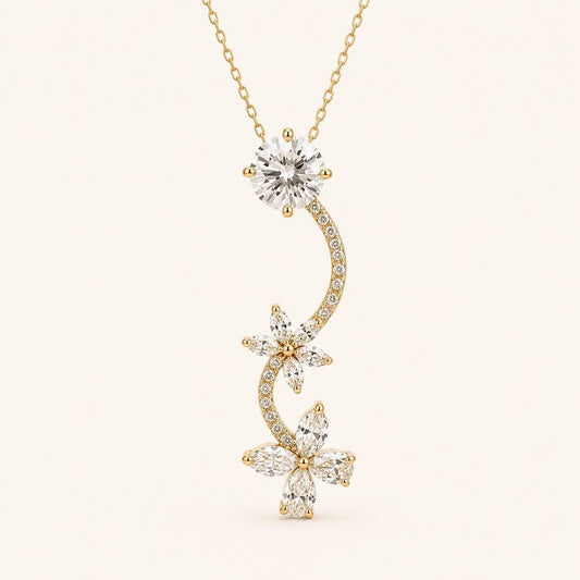 1.2ct E/VVS2  Floral Vine Diamond Pendant , Round, Marquise & Pear Lab Diamond, Solid Gold Necklace, Perfect gift for her